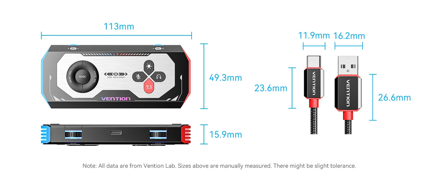 Vention External USB Computer Sound Card 7.1 Channel for Gaming External Audio Amplifier USB Adapter Plug and Play for PC Laptop