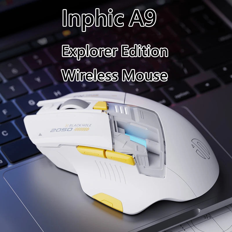 Inphic A9 Explorer Wireless Gaming Mouse 500mA Battery Level Display Ergonomic Rechargeable Silent Bluetooth Office Mouse