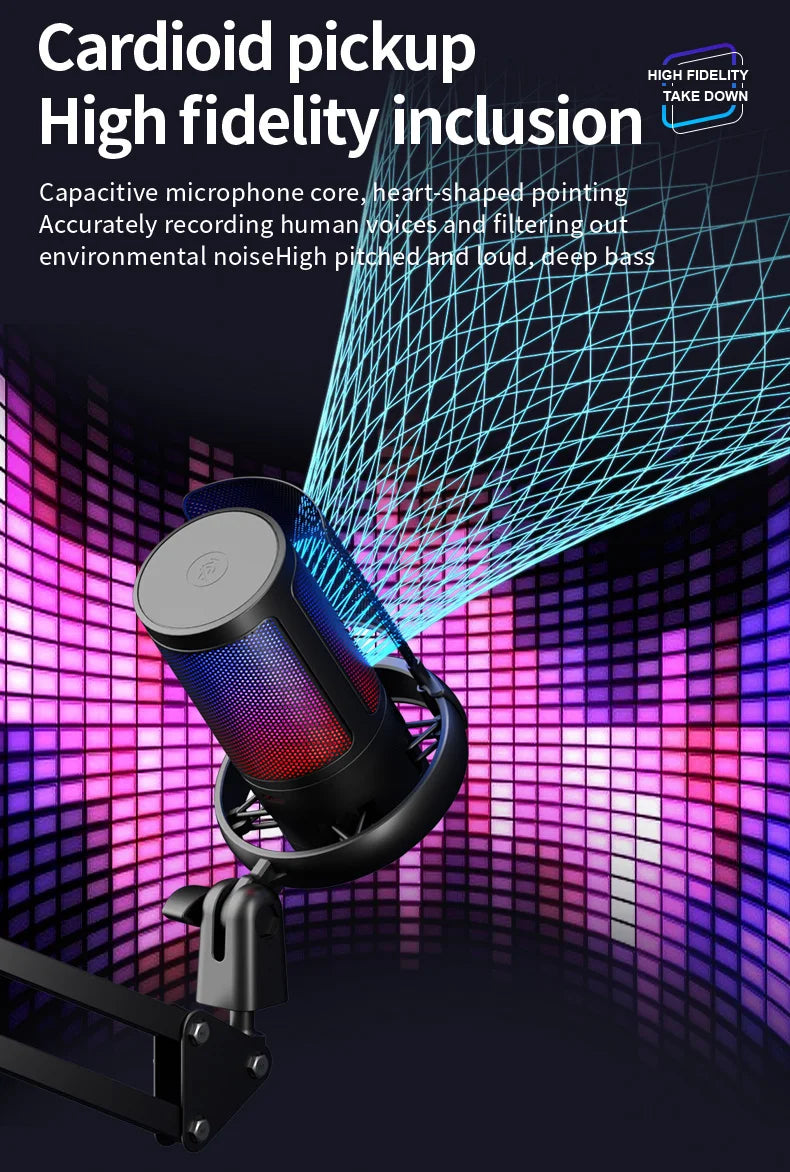 ME6S USB Condenser Gaming Professional Podcast Microphone Studio Recording Microphone Ampliant RGB Gaming Microphone