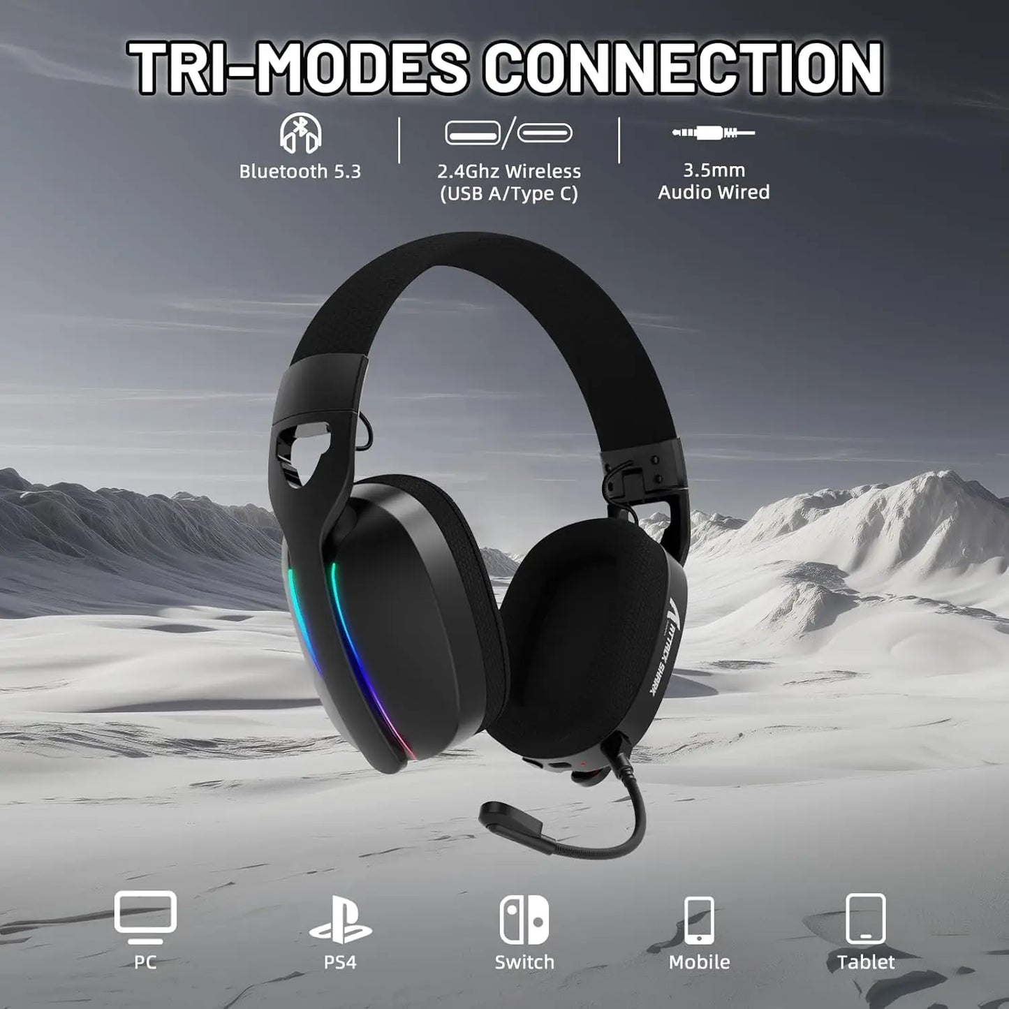 ATTACK SHARK L90 Ultralight Wireless Gaming Headset, BT, 2.4G, 3.5mm Wired, RGB Foldable 7.2 Surround Sound Over-Ear Earmuffs