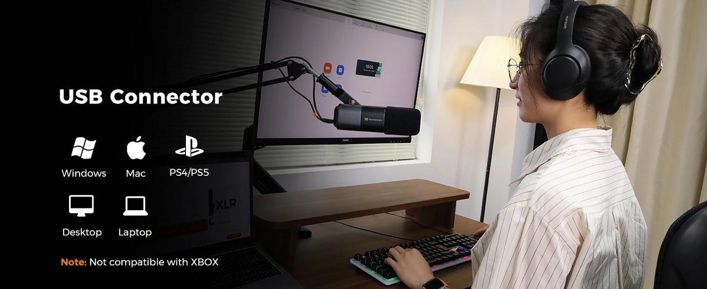 NearStream Professional pc Mic USB XLR Dynamic Microphone Boom Arm for Gaming Studio set Podcast Recording US Local Shipping