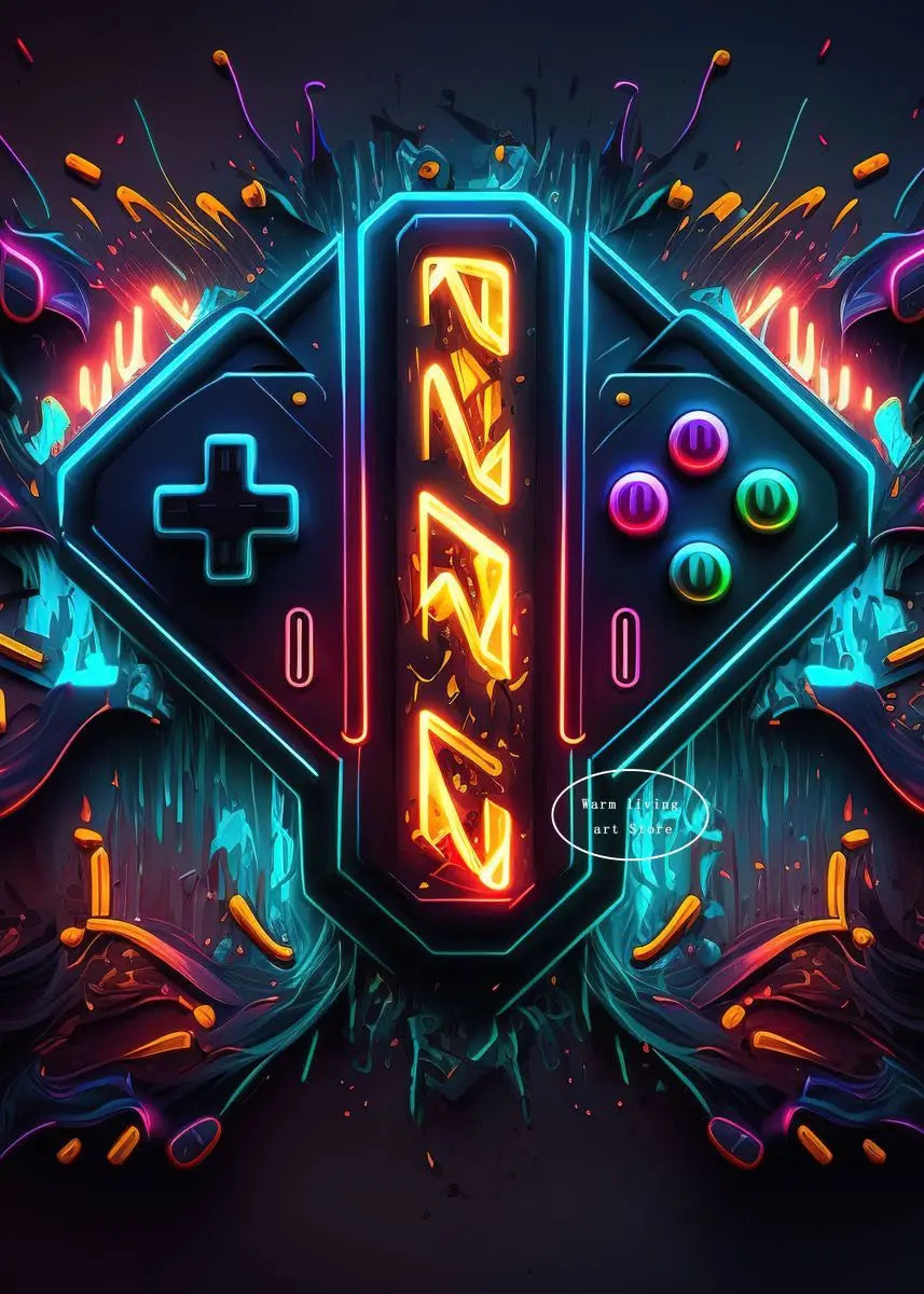 80s Retro Neon Game Quotes Poster Boy Gaming Controller Gamer Zone Room Eat Sleep Game Repeat Canvas Painting Home Decor Gift