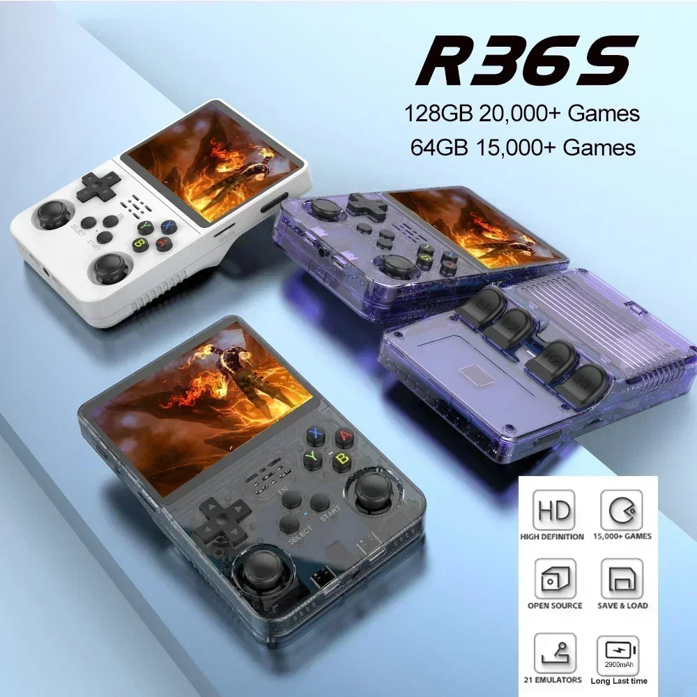 R36S Retro Handheld Game Console, 60000+ Preloaded Games, Open Source Linux, Portable Pocket Player, 64G/128G/256G, Best Gift