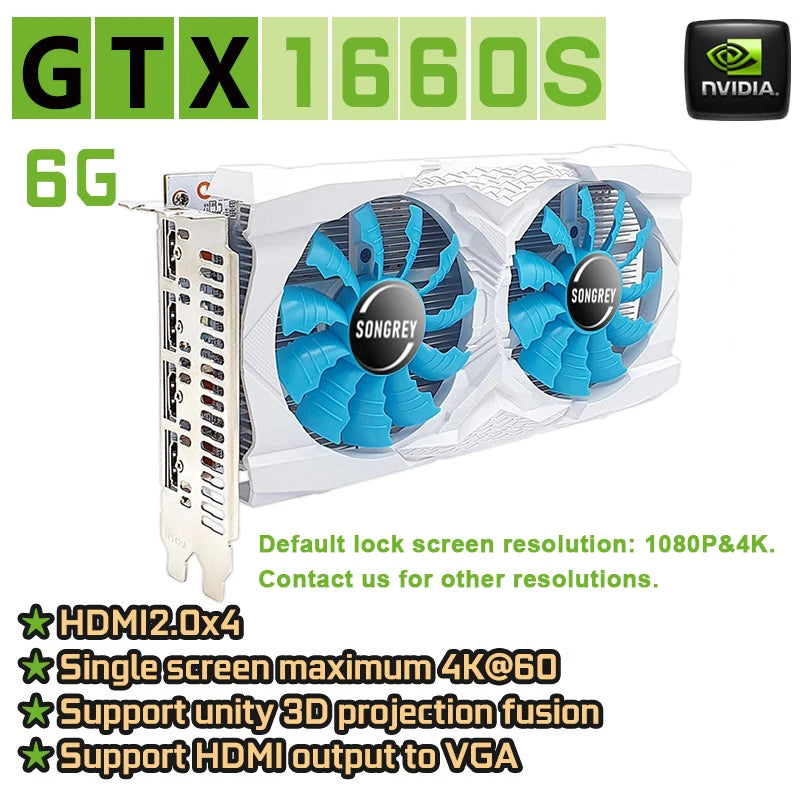 SONGREY GTX1660S 1050 1050Ti 750 750Ti Multi-monitors Graphics Card,2/4/6GB 4HDMI GDDR5 4K Video Card Screen Splicing