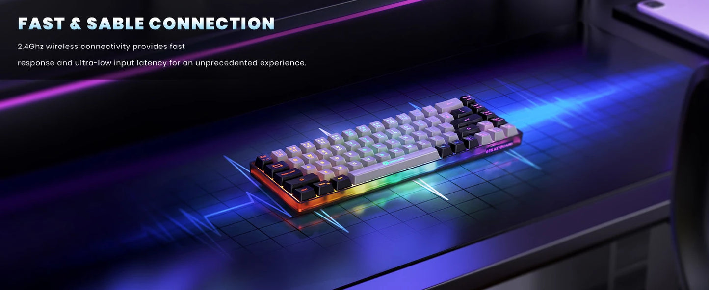 GEODMAER Wireless Gaming Keyboard Rechargeable Backlit Gaming Keyboard 68 Keys Membrane Keyboard for PC English/Spanish Layout