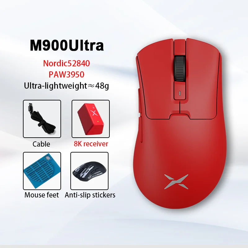 Delux M900PRO Ultra-light Version Wireless Gaming Mouse Ergonomic 1K/8K Polling Rate 50g PAW3395 for Right Big Hand PC Laptop