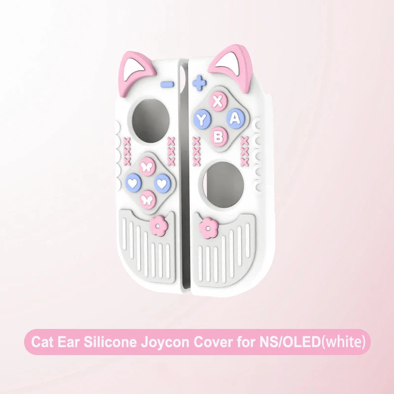 Micro-Frosted Hard Protective Case for Nintendo Switch / OLED / Switch 2 - Silicone Grip Protective Cover,Cat Ear Joycon Cover