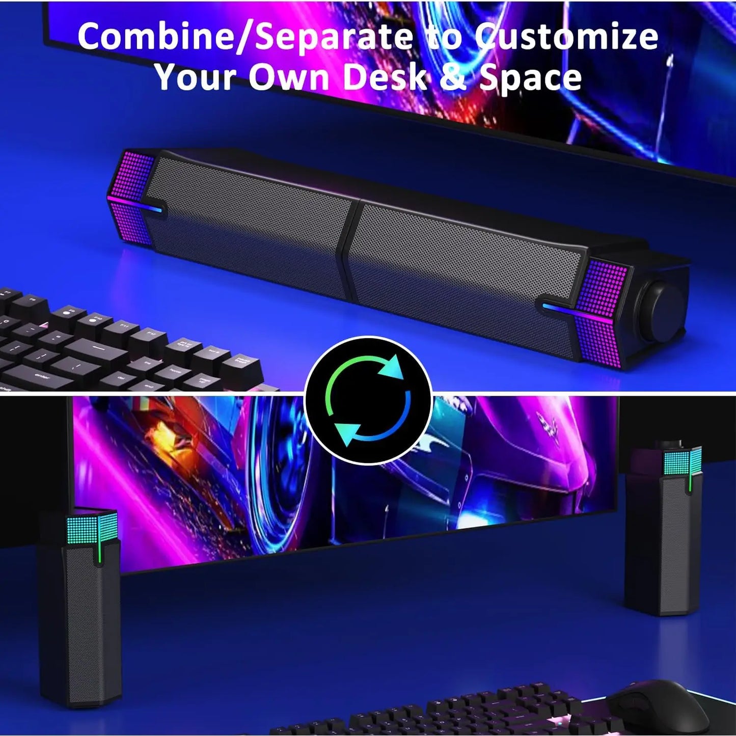 Jeecoo M20 Bluetooth Computer Speakers for PC Desktop Monitor, Wired USB-Powered,Combine/Separate to Customize Your Desk