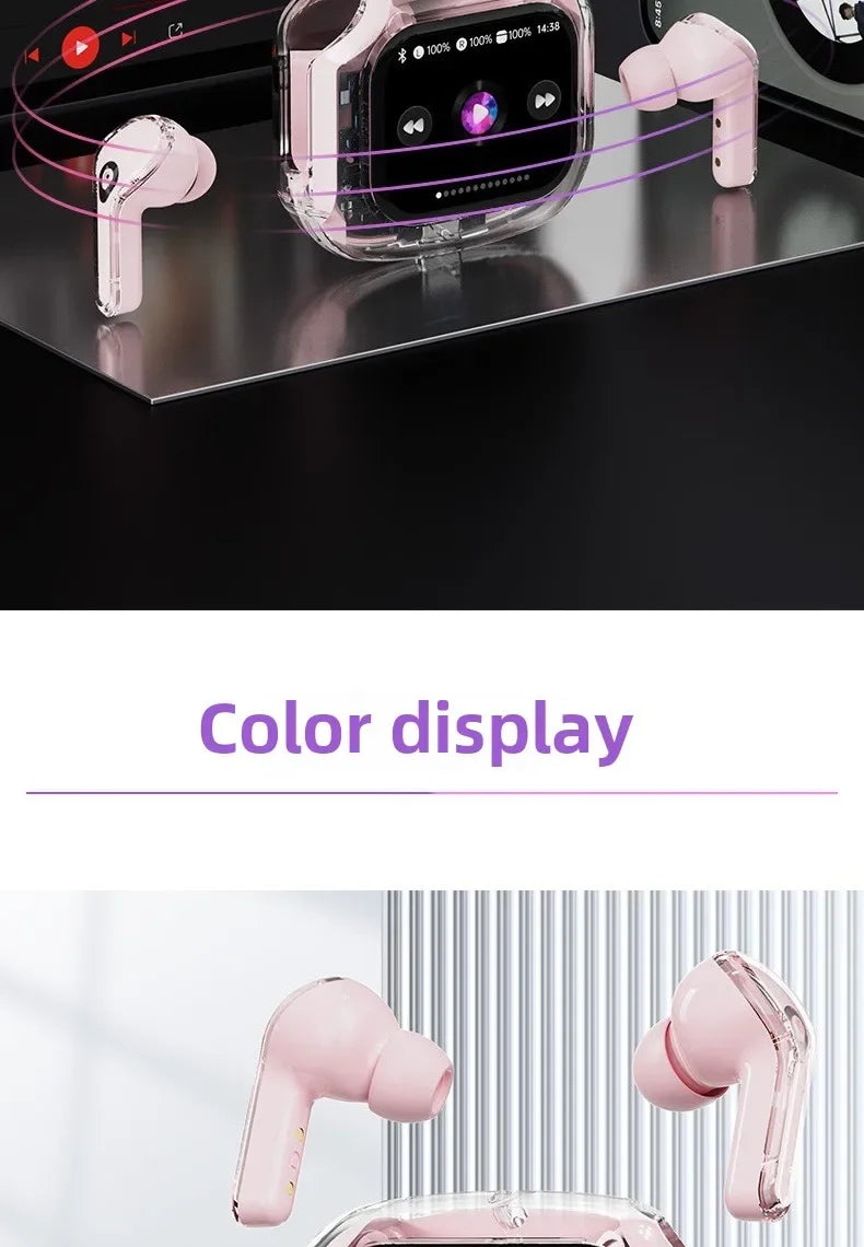 Wireless Bluetooth-compatible Earphones Intelligent Touch Color LCD Screen TWS Earbuds HIFI Noise Reduction Stereo Earphones