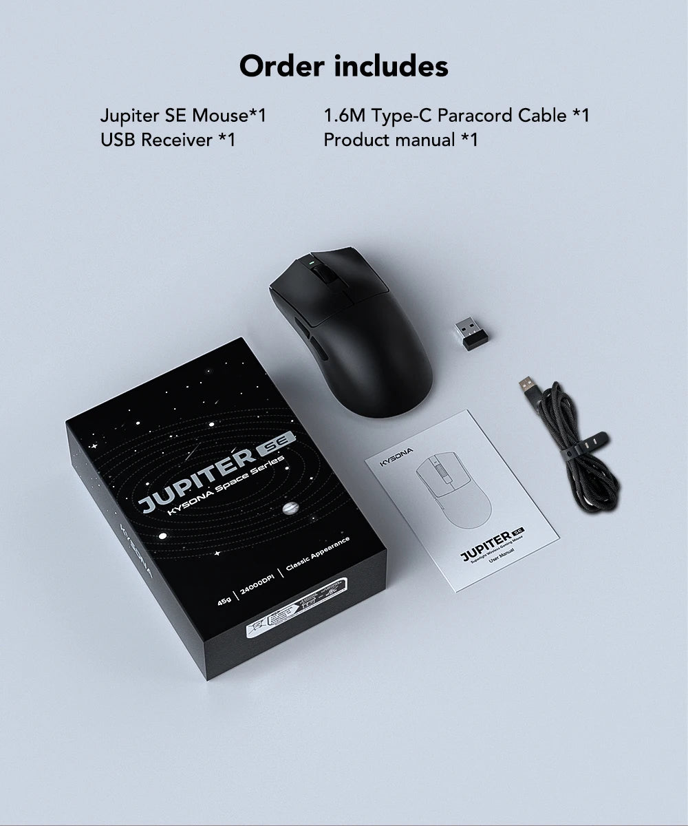 Kysona Jupiter Wireless Mouse PAW3395 Sensor 26000DPI Light Weight 49g 8khz Bluetooth Rechargeable Game Mouse For PC Laptop Gift