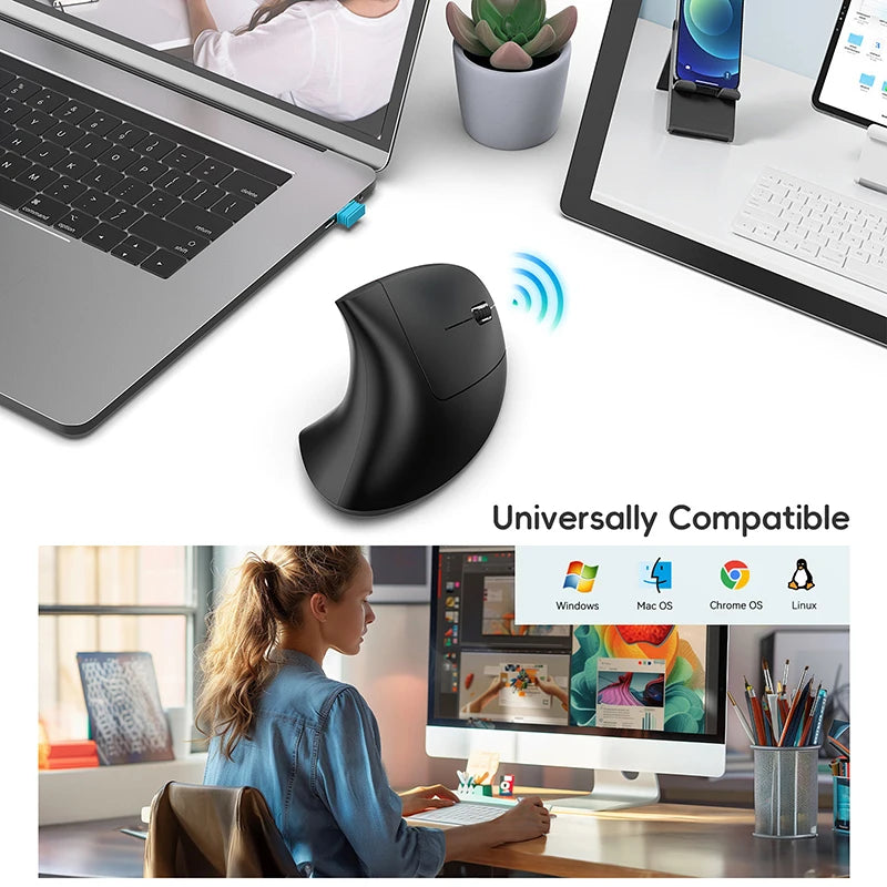 Xiaomi Vertical Mouse 2.4g+bt5.1 Dual-mode Wireless Mice Mute Prevention Mouse Hand 6d Rechargeable Type-c 2400dpi Gaming Mouse