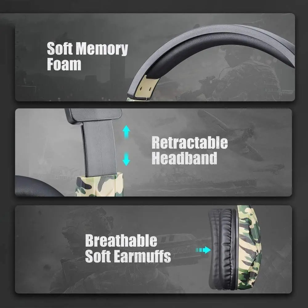 3.5mm Gaming Headset Fashion Camouflage Wired Headphones Professional Gamer with Microphone for PS4/PS3/ONE/360/Switch/PC