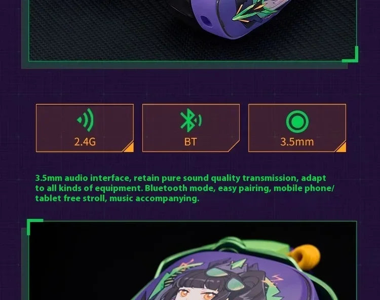VALKYRIE  VK S1 Gaming Headphones 3-Mode Wireless Bluetooth HiFi 50mm Large Dynamic Low Latency Esports Chip Custom Earphones