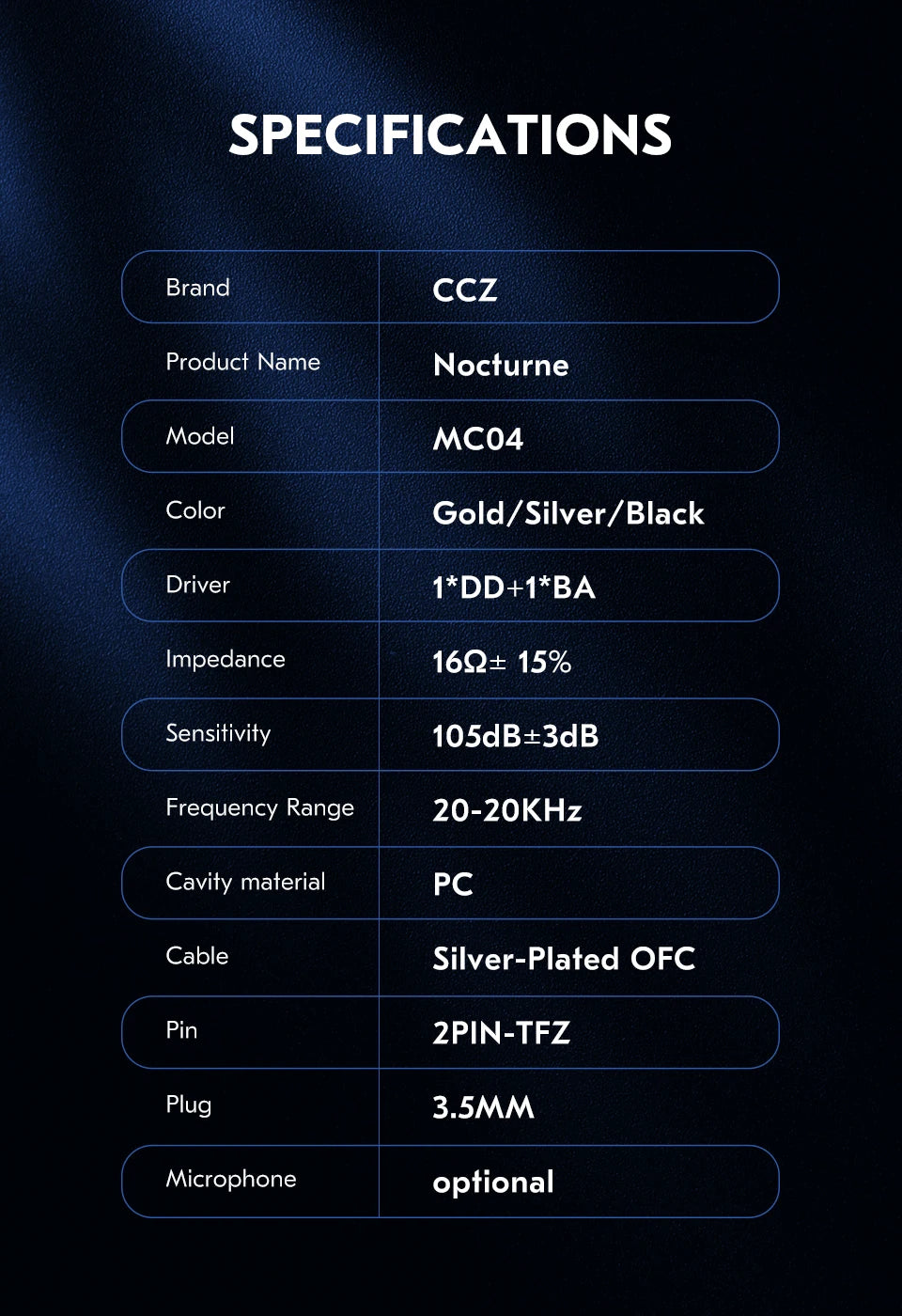 In-Ear HiFi Earphones CCZ MC04 DD&BA Hybrid Wired Headphones Stereo Bass Gaming Headsets Monitor Detachable 0.78mm 2Pin Cable