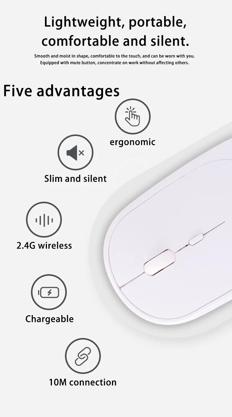 Xiaomi Bluetooth Wireless Mouse USB Rechargeable Ergonomics 2.4G Type-C Mice Adjustable DPI Silent Morandi Portable Office Mouse