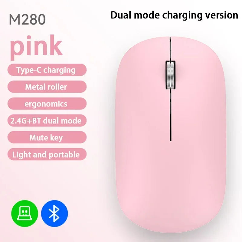 2025 NEW Bluetooth Wireless Mute Mouse Dual Mode Dpi Adjustable 2.4g Type C Rechargeable Ergonomic Portable Office Mouse