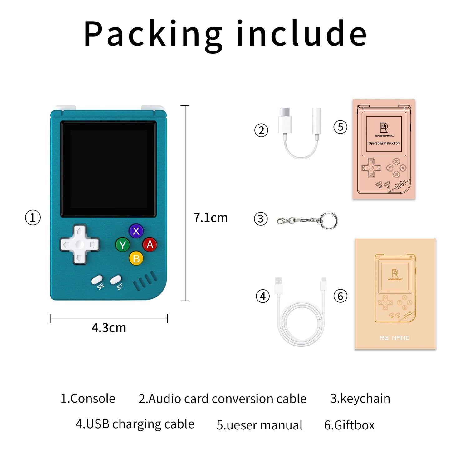ANBERNIC RG Nano Pocket Retro Handheld Game Console Metal Shell 1.54" IPS Screen Linux 1050mAh Classic Game Player Hi-fi Speaker