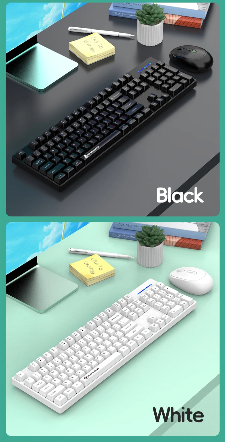 2.4G Wireless Keyboard Mouse Combo for Office Home - Battery Operated, 4 Color Options (Tricolor/Pink Popular) - Stable & Durabl