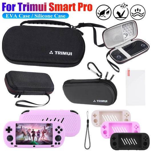 Hard EVA Carrying Case for Trimui Smart Pro Handheld Game Console Silicone Protective Case Storage Bag with Tempered Glass Film