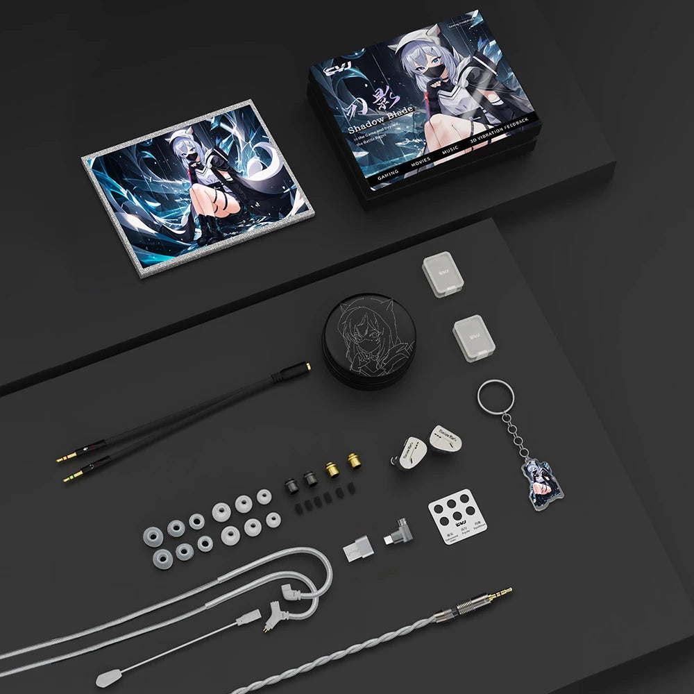 CVJ Shadow Blade Vibration Music Gaming IEM HIFI Wired in-ear Earphones Dynamic Driver + Vibration Unit with Tuning Tubes HD MIC