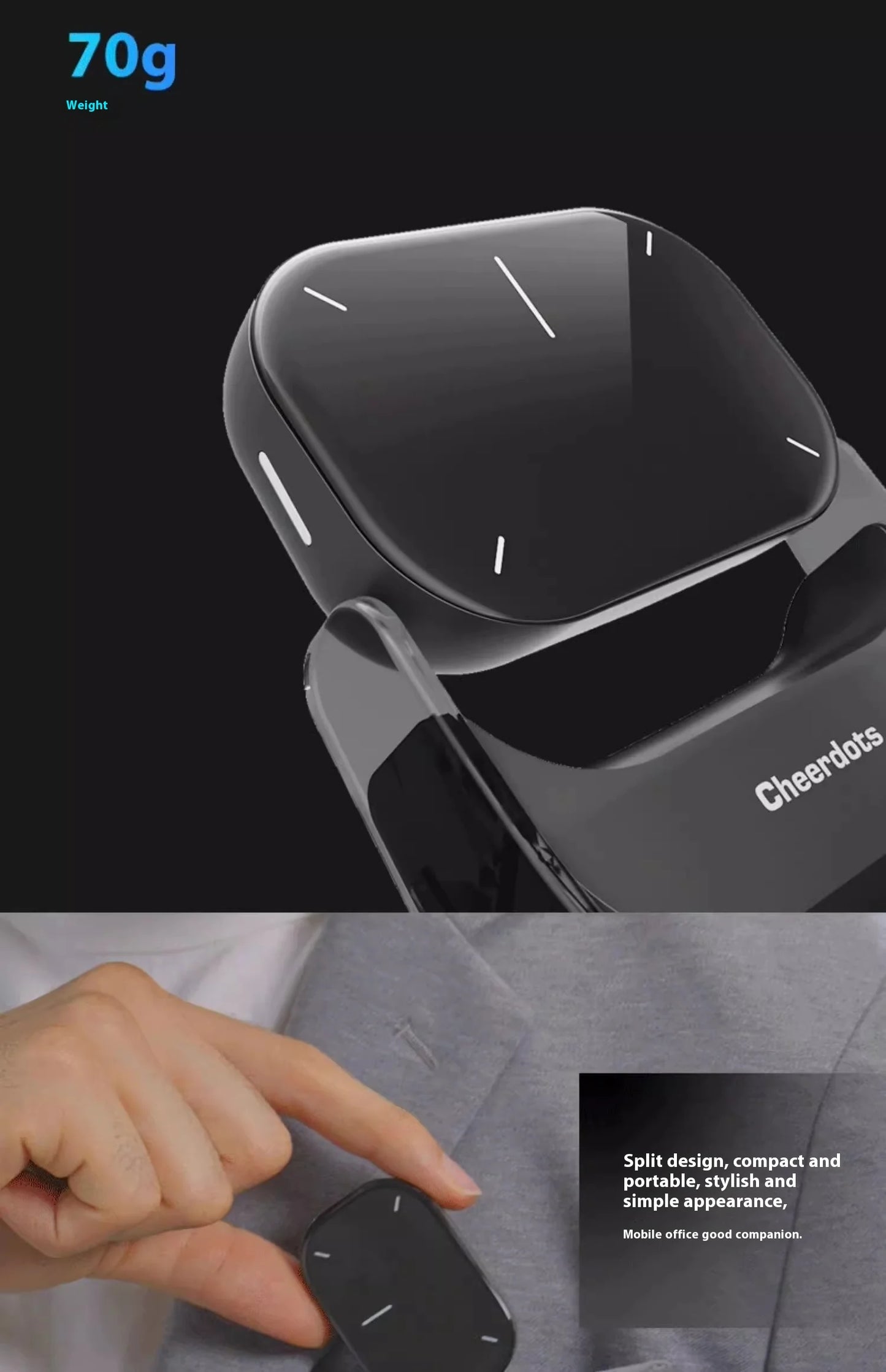 Cheerdots 2 Air Mouse Wireless Detachable All-in-one Pocket Air Mouse I Recording ChatGPT Enabled Mouse Customized Gaming Mouse
