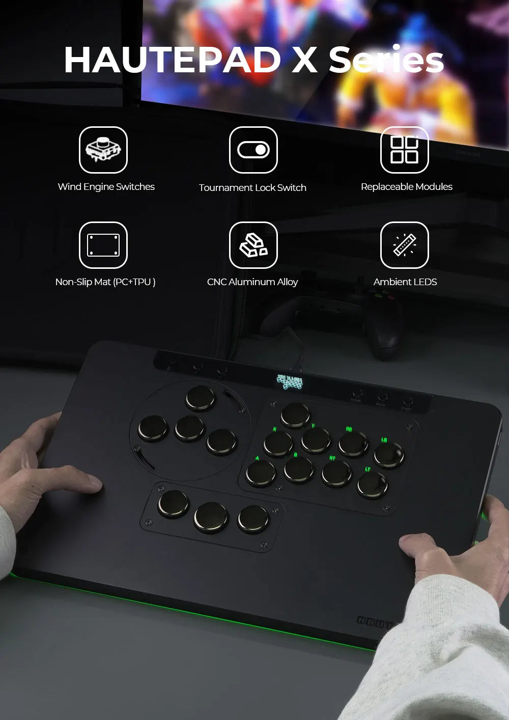 Haute42-COSMOX X Series Leverless Controller Replaceable Module Joystick Keyboard Arcade For PC/ Ps4 / Ps5 Switch Steam Hitbox