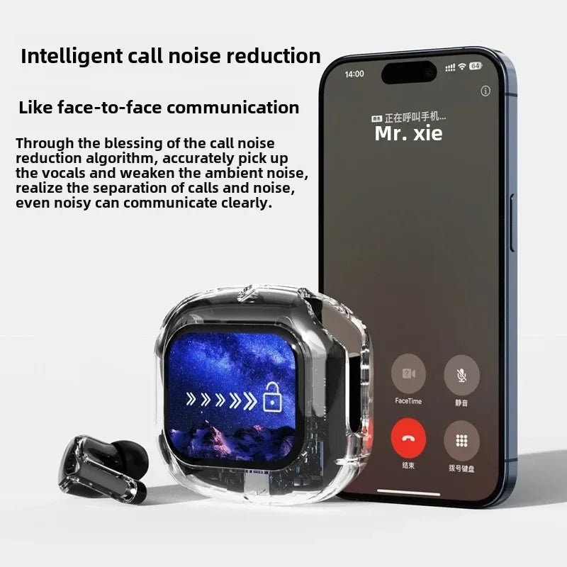 Wireless Bluetooth-compatible Earphones Intelligent Touch Color LCD Screen TWS Earbuds HIFI Noise Reduction Stereo Earphones