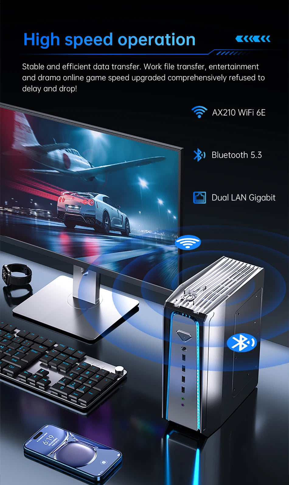 MSECORE  SL800 Intel Core I5 I7 I9 RTX4070 12G Liquid Cooling Desktop Gaming Computer Windows 11 MINI PC DDR5 NVMe SSD 8K BT5.3