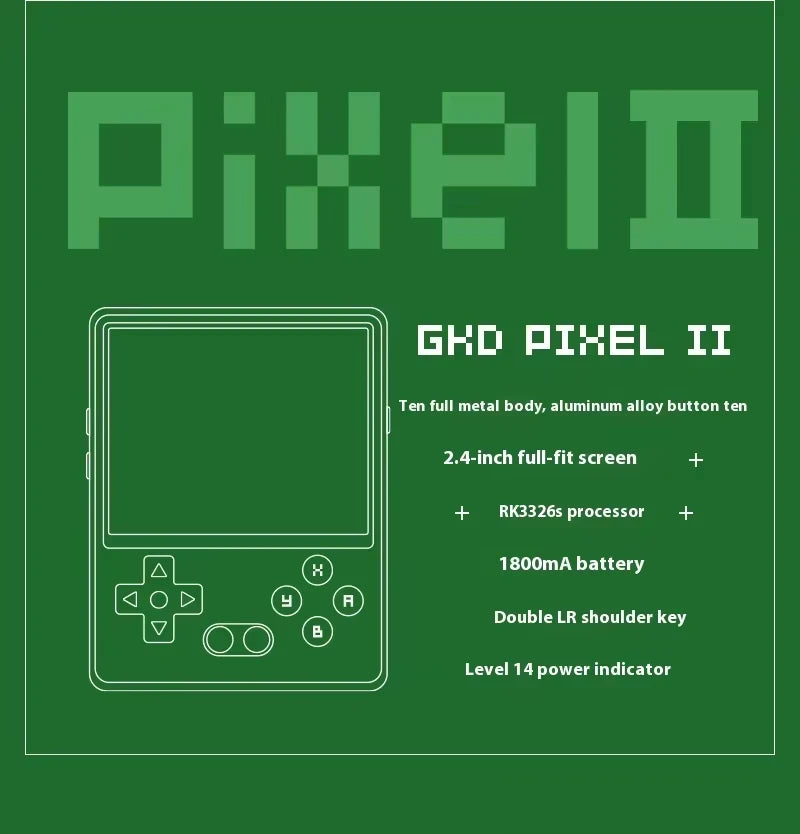 GKD Pixel2 Retro Handheld Game Console Portable Game Console 640x480Ips Rk3326s Metal CNC Body 2.4" IPS Screen Man Birthday Gift