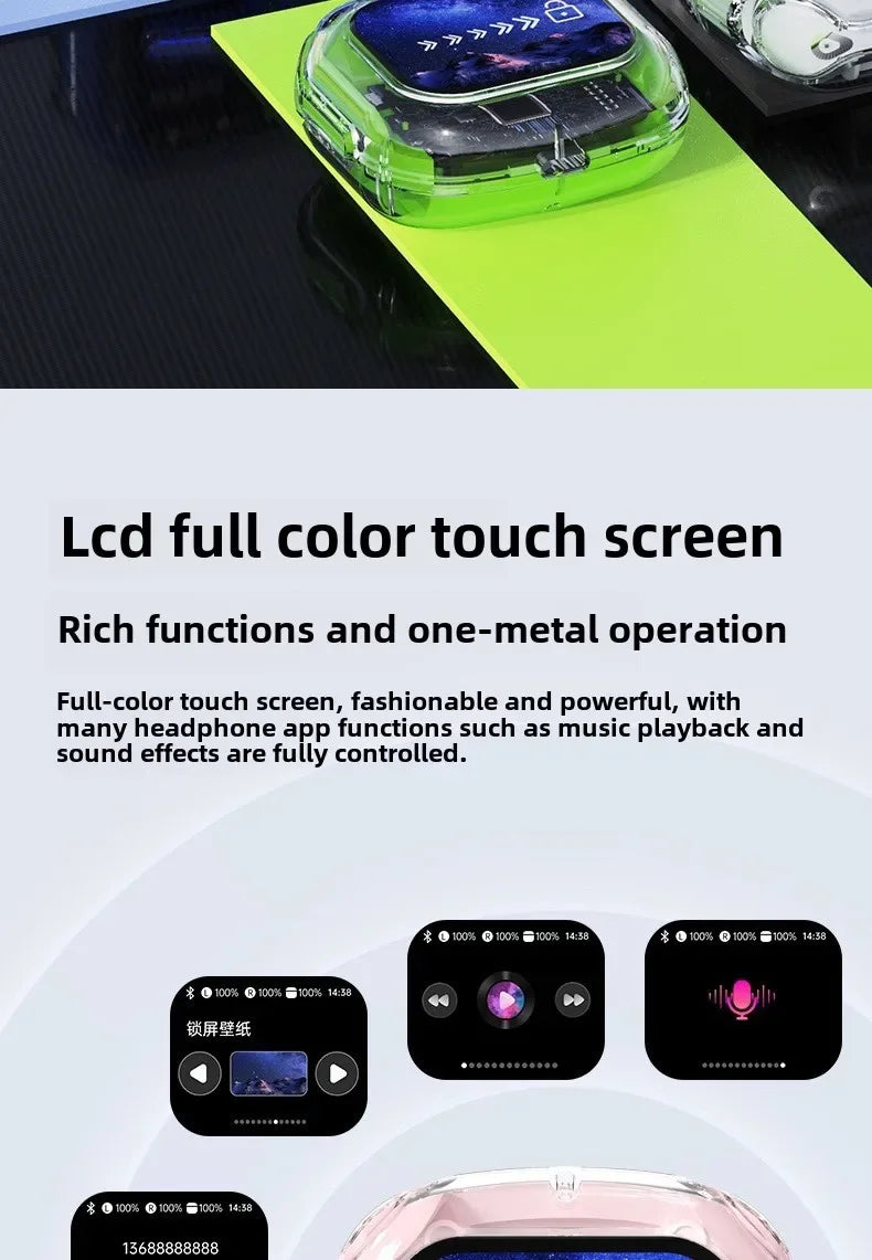 Wireless Bluetooth-compatible Earphones Intelligent Touch Color LCD Screen TWS Earbuds HIFI Noise Reduction Stereo Earphones