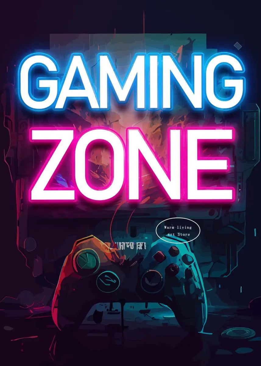 80s Retro Neon Game Quotes Poster Boy Gaming Controller Gamer Zone Room Eat Sleep Game Repeat Canvas Painting Home Decor Gift