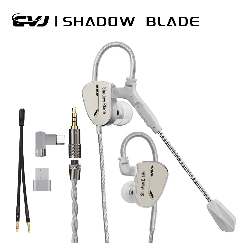 CVJ Shadow Blade Vibration Music Gaming IEM HIFI Wired in-ear Earphones Dynamic Driver + Vibration Unit with Tuning Tubes HD MIC