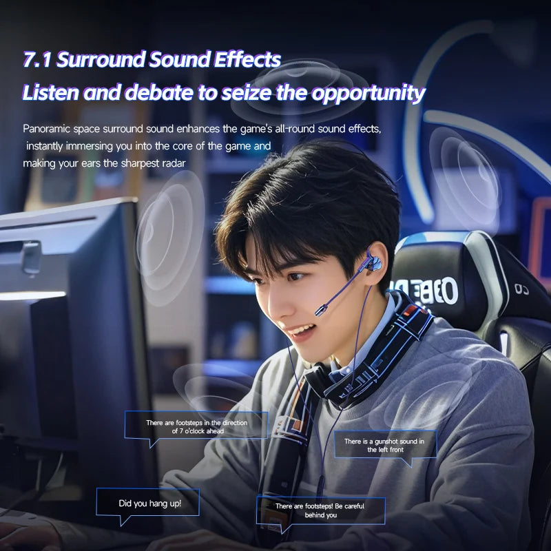 Gamer Gaming Headphones with HD Microphone 3.5mm&TypeC In-ear Headphones Wired Earphone HiFi Stereo Headset for IPhone Samsung