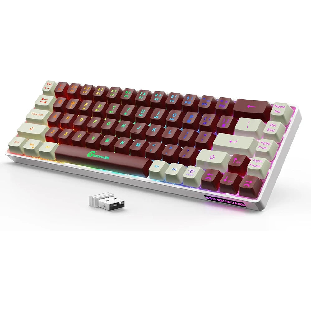 GEODMAER Wireless Gaming Keyboard Rechargeable Backlit Gaming Keyboard 68 Keys Membrane Keyboard for PC English/Spanish Layout