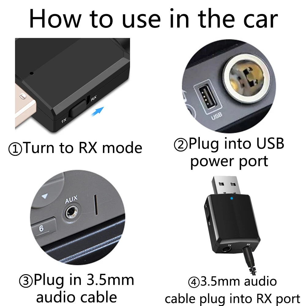CMAOS USB Bluetooth 5.0 Transmitter Receiver 3 in 1 EDR Adapter Dongle 3.5mm AUX for TV PC Headphones Home Stereo Car HIFI Audio