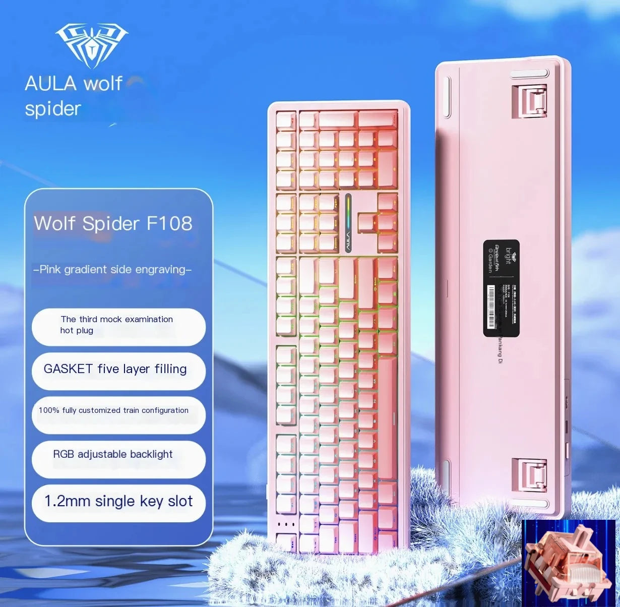 AULA F108/PRO Gaming Keyboard Mechanical RGB Hot Swappable Wireless 2.4G Polling Rate 100% Layout Hifi Switch Custom Accessories