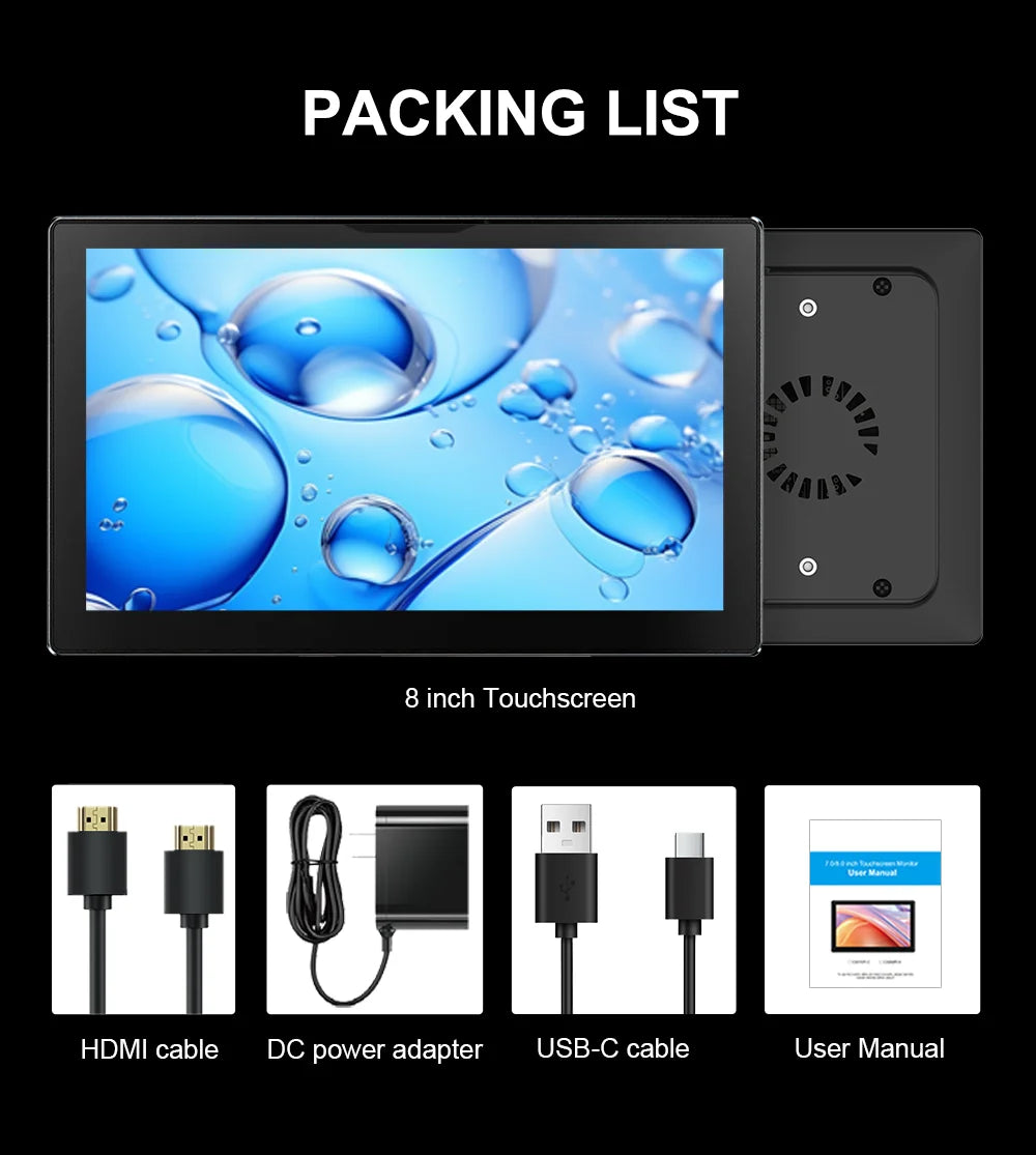 8 inch  Touch Monitor 1280x800P 16:10 Widescreen Ratio HDMI Interface for  DIY Projects Surveillance Display