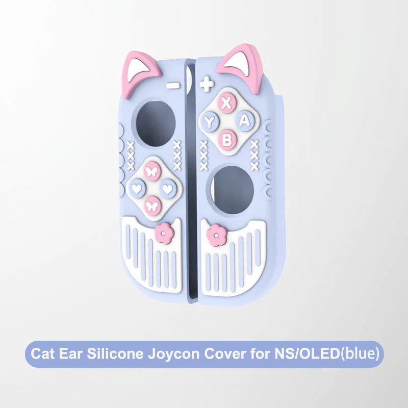 Micro-Frosted Hard Protective Case for Nintendo Switch / OLED / Switch 2 - Silicone Grip Protective Cover,Cat Ear Joycon Cover