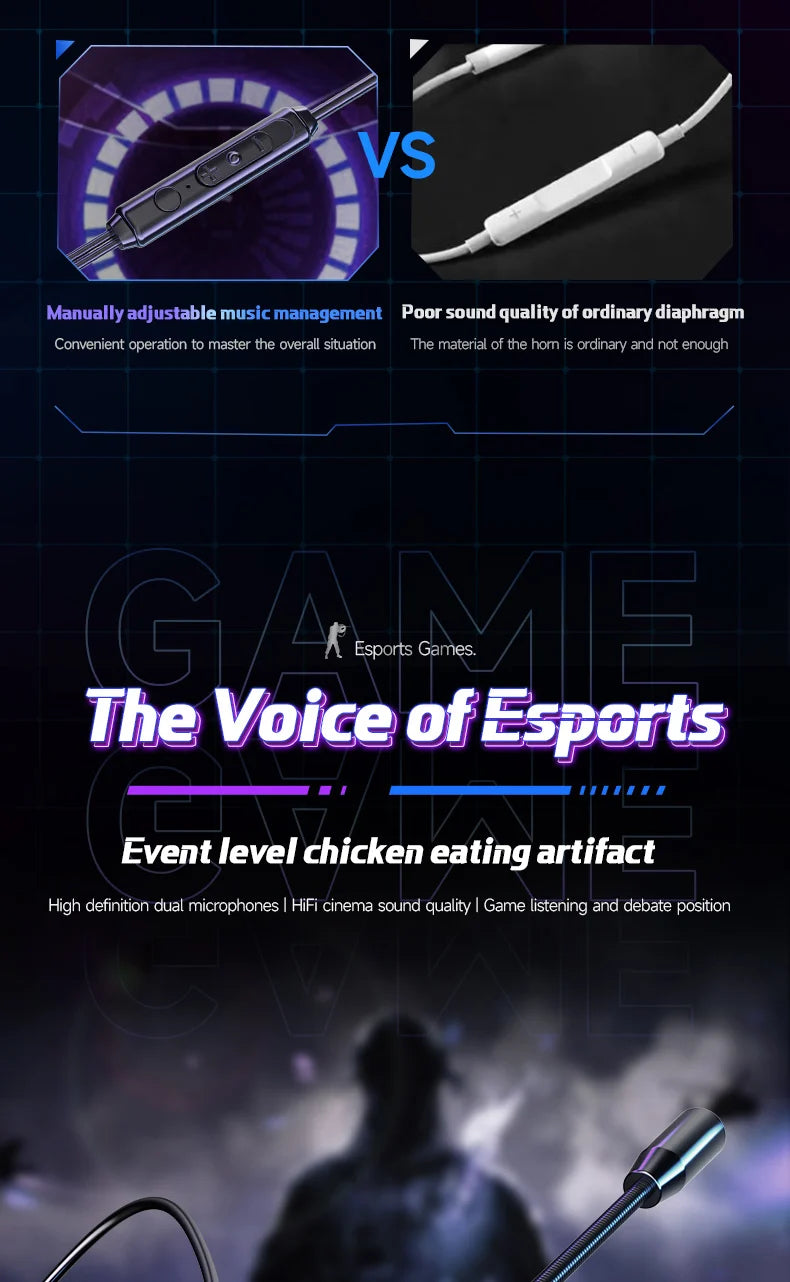 Gamer Gaming Headphones with HD Microphone 3.5mm&TypeC In-ear Headphones Wired Earphone HiFi Stereo Headset for IPhone Samsung