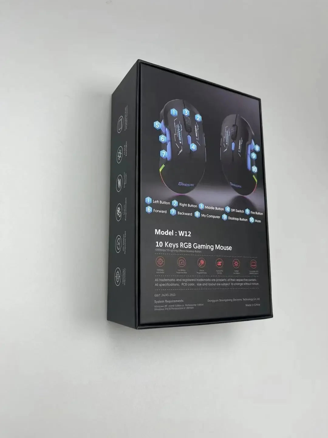 MKESPN W12 10-button Macro Gaming Mouse Both Hand Wireless Bluetooth Multi-channel Tri-mode Large RGB Ergonomic Ambidextrous