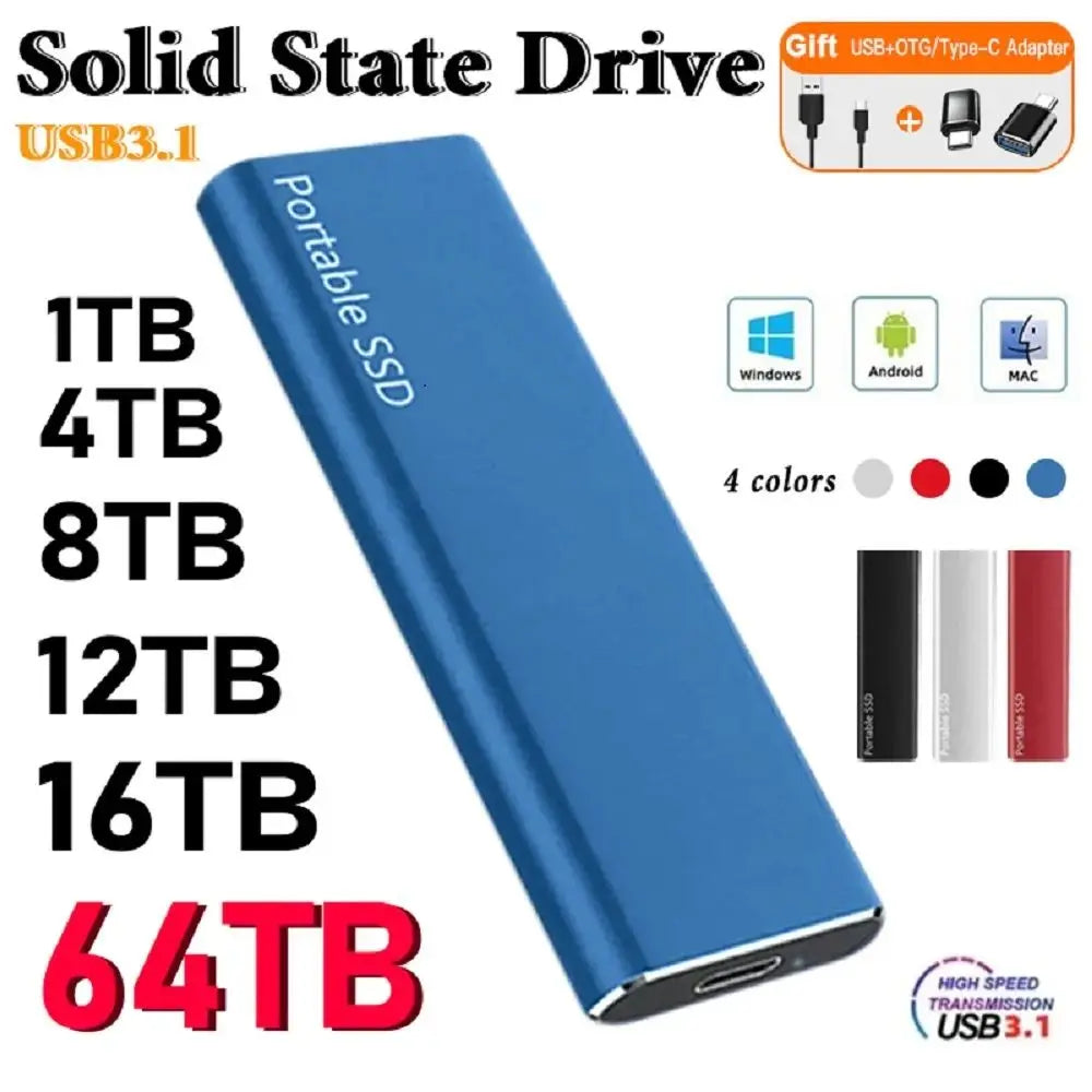 2026 External SSD Hard Drive 1TB External Hard Disk 2TB High-Speed hard ssd USB 3.1 Mobile Solid State Drive for Notebook Laptop