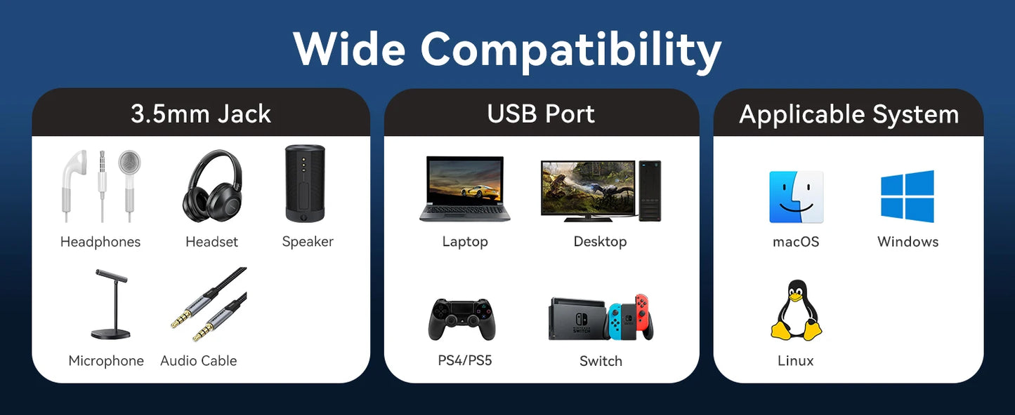 Vention External USB Computer Sound Card 7.1 Channel for Gaming External Audio Amplifier USB Adapter Plug and Play for PC Laptop