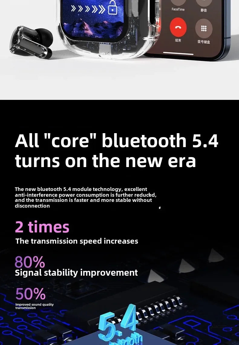 Wireless Bluetooth-compatible Earphones Intelligent Touch Color LCD Screen TWS Earbuds HIFI Noise Reduction Stereo Earphones