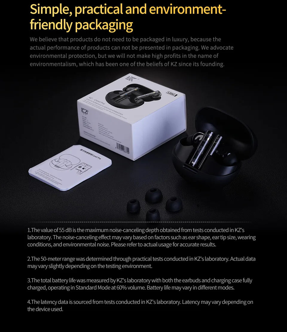 KZ Carol  Pro ANC True Wireless TWS Bluetooth 5.4 Earphone 6 Mics Active Noise Canceling in-Ear waterproof Stereo Earbuds