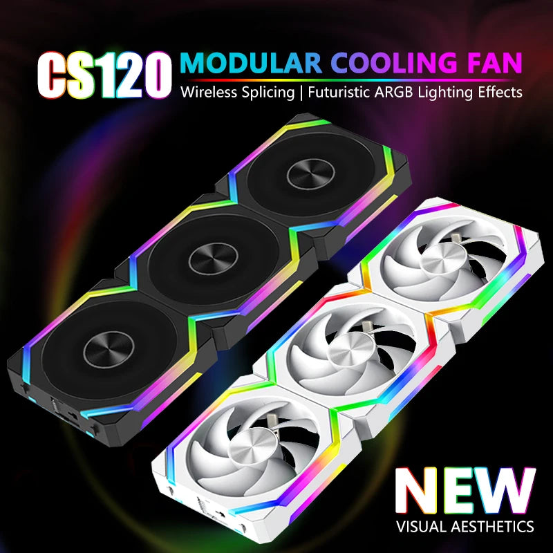 JUMPEAK CS120 ARGB Cooling Fan 360mm 240mm Modular Stackable Splicing PWM Silent 120mm RGB Fans For Gaming PC Case Water Cooler
