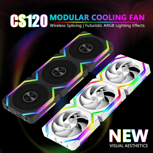 JUMPEAK CS120 ARGB Cooling Fan 360mm 240mm Modular Stackable Splicing PWM Silent 120mm RGB Fans For Gaming PC Case Water Cooler