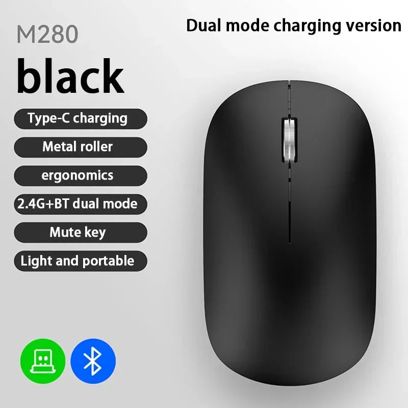 2025 NEW Bluetooth Wireless Mute Mouse Dual Mode Dpi Adjustable 2.4g Type C Rechargeable Ergonomic Portable Office Mouse