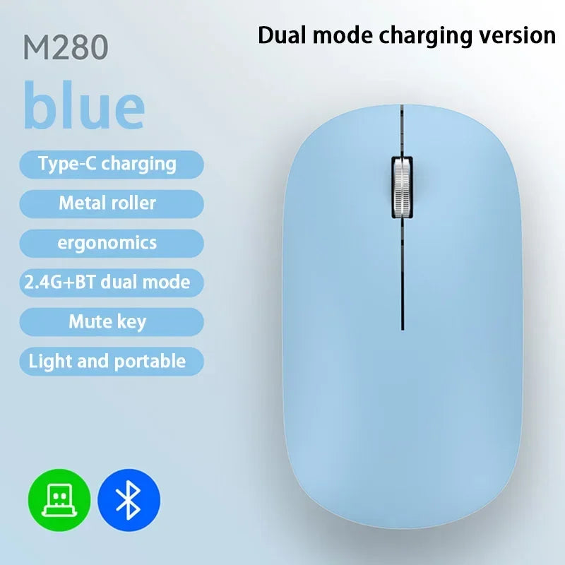2025 NEW Bluetooth Wireless Mute Mouse Dual Mode Dpi Adjustable 2.4g Type C Rechargeable Ergonomic Portable Office Mouse