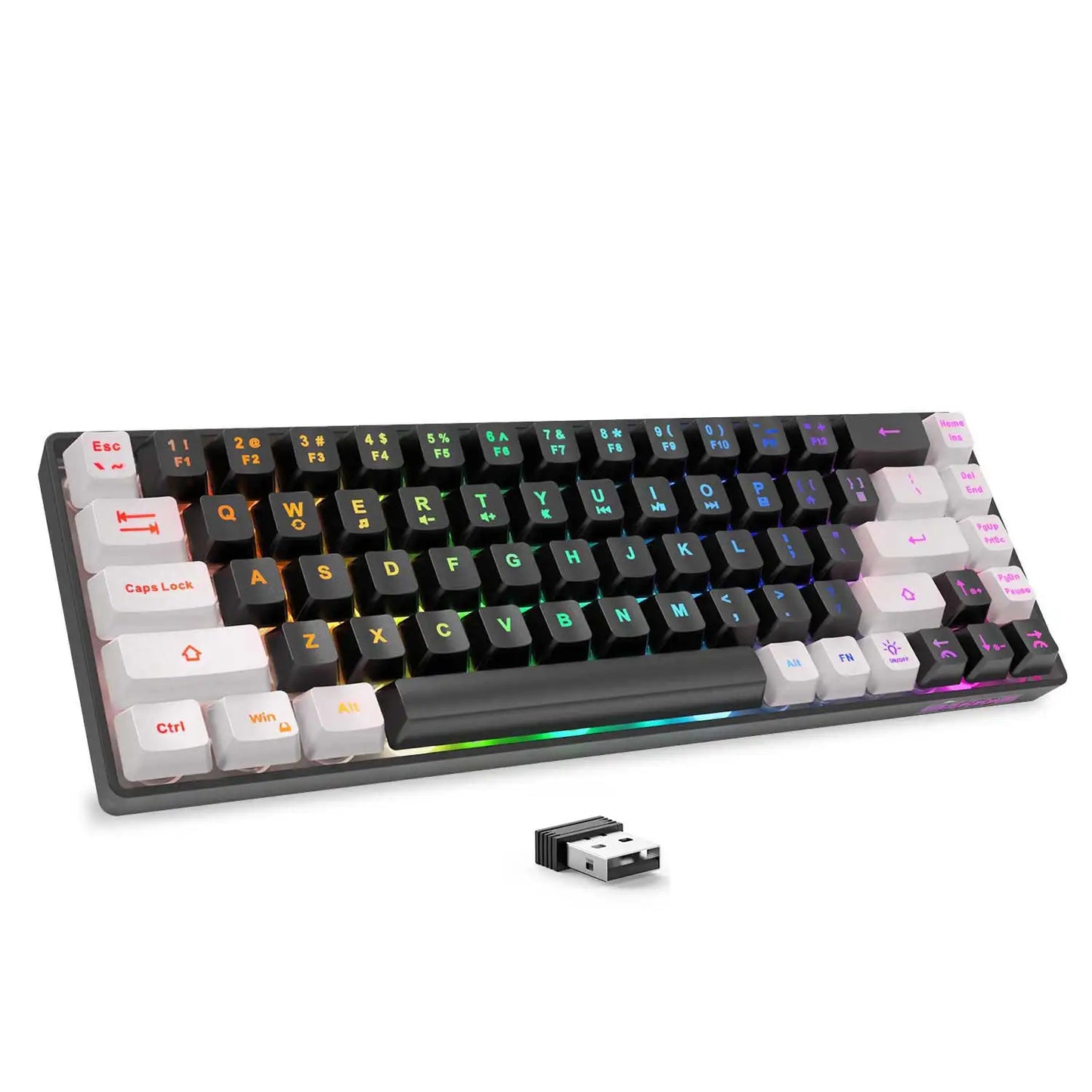 GEODMAER Wireless Gaming Keyboard Rechargeable Backlit Gaming Keyboard 68 Keys Membrane Keyboard for PC English/Spanish Layout