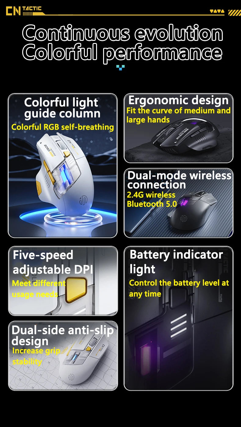 Inphic A9 Explorer Wireless Gaming Mouse 500mA Battery Level Display Ergonomic Rechargeable Silent Bluetooth Office Mouse